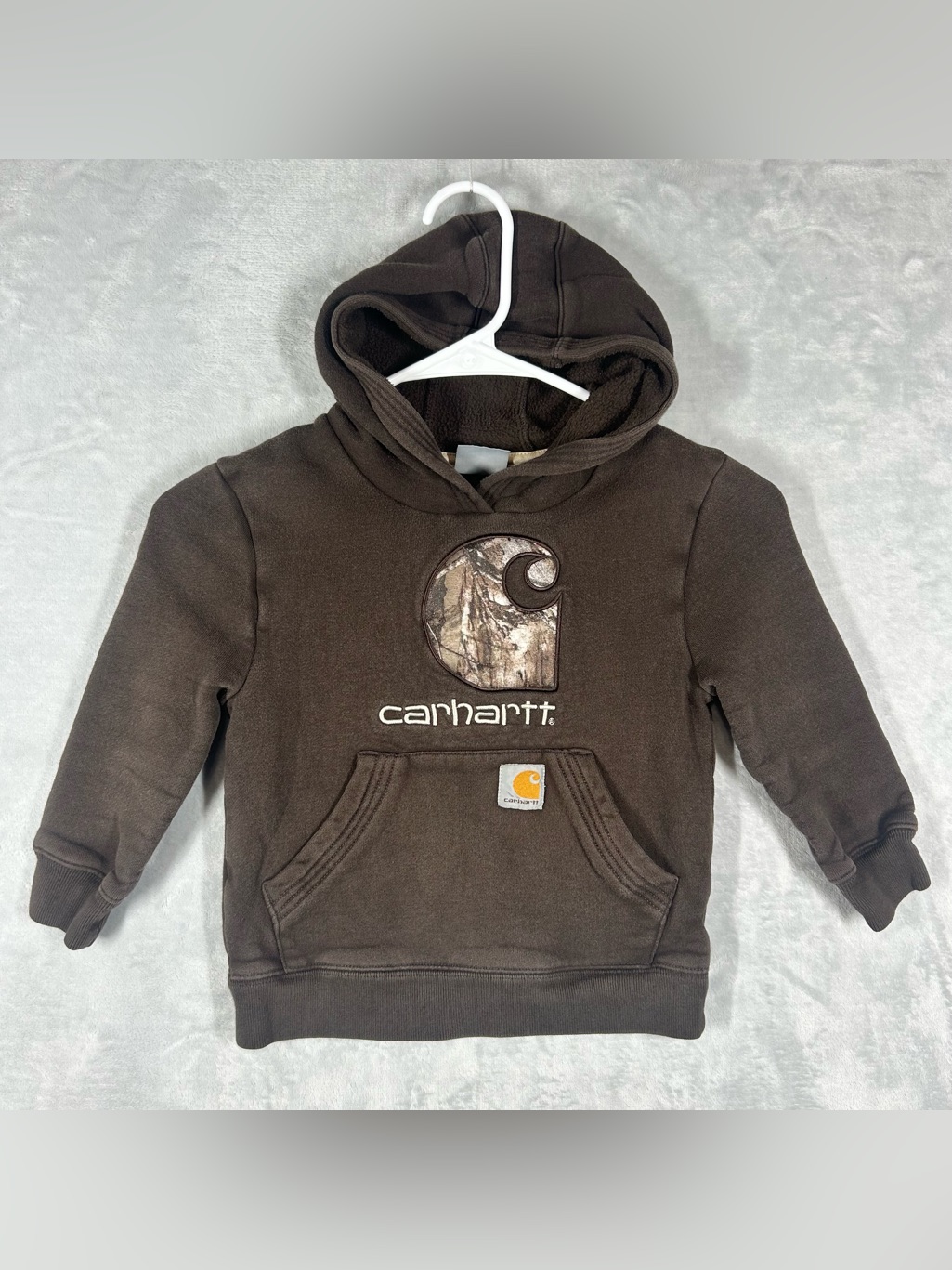 Carhartt Pullover Child Hoodie Size 4 Brown Camo Logo Kids Unisex
